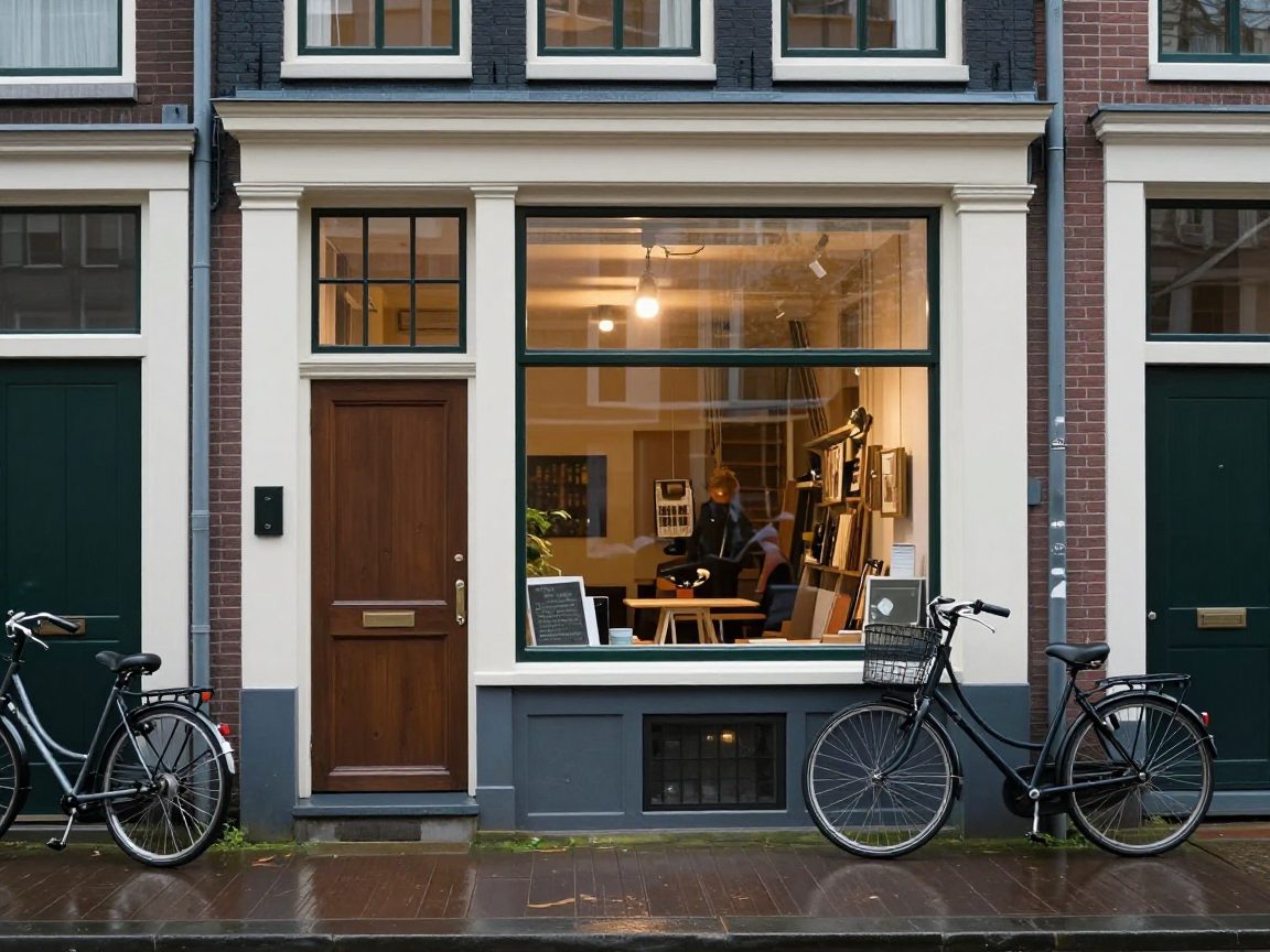 Straatgevel met studio-ingang en fietsen aan de Bilderdijkstraat